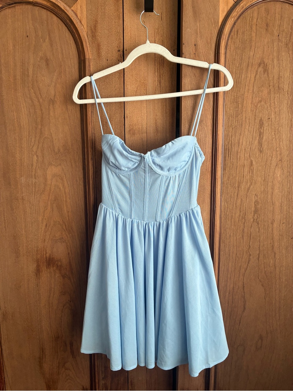 Light Blue Spaghetti Strap Bustier Skater Dress